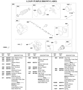 1.2 Kw Starter Motor Purple/Brown Label Diagram and Parts List for 58A447-0234-XX  Briggs and Stratton Engine